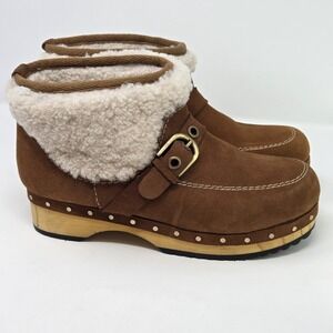 Free People Size 9 Ladies Oak Clog Booties Vintage‎ Tan Genuine Shearling Brown